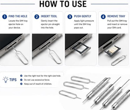 SIM Card Removal Tool Set, Stainless Steel Ejector Pin Kit, 13 Piece, Compatible with iPhone, Samsung, iPad and More