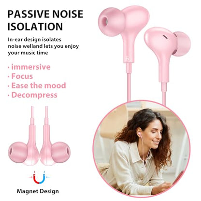 ASKUBSKU Wired Earbuds 3.5mm Headphones for Chromebook PC School, Pink - color: Pink