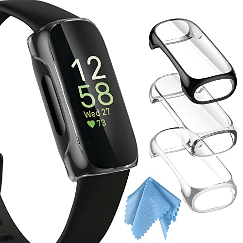 FINTIE 3 Pack Case Compatible with Fitbit Inspire 3 2 HR, Flexible Soft Full-Around watch Screen Protector TPU Case Cover Bumper Shell, Black/Clear/Silver - color: Black+Clear+Silver