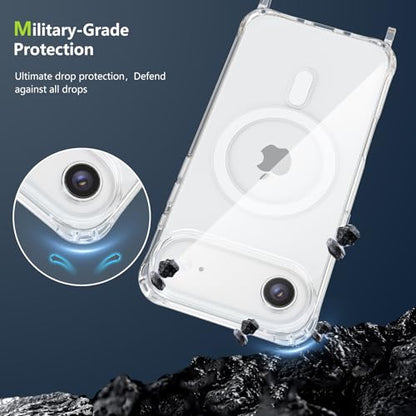 Magnetic Case for iPhone Air 6.5" Clear Crossbody Case with Adjustable Shoulder Neck Lanyard Strap,Compatible with Magsafe,Soft Slim Bumper Shockproof Protective Phone Cover-Black - color: Black, size: iPhone Air