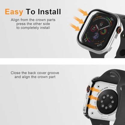 Aluminum Rugged Case for Apple Watch Series 10/11 46mm, Built-in Tempered Glass with Back Cover, Ultra Thin Shockproof Metal Bumper Raised Edge Protection, Silver - color: Silver, size: 46mm