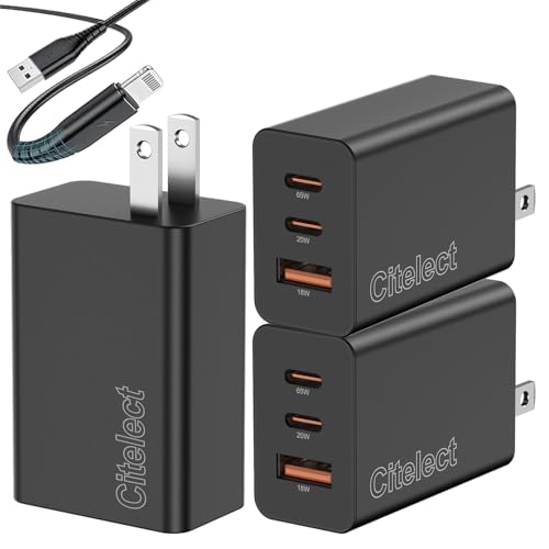 85W Dynamic Power GaN USB-C Fast Charger, 2C1A 3-Port, Max 65W, 3 Pack - color: Black, size: 3Pack