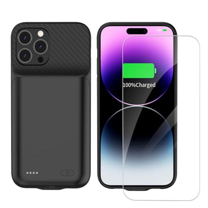 Battery Case for iPhone 14 Pro Max/14 Plus/13 Pro Max/12 Pro Max, 10000mAh Ultra-Slim Portable Charging Case, 6.7 Inch Extended Charger Case Cover - Black