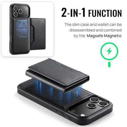 K2 2 in 1 Detachable Magnetic Phone Cases Compatible with iPhone 17 Pro Max Case with Card Holder RFID Blocking, Compatible with Magsafe Wallet, Leather 6.9'' (Black, iPhone 17 Pro Max) - color: Black, size: iPhone 17 Pro Max