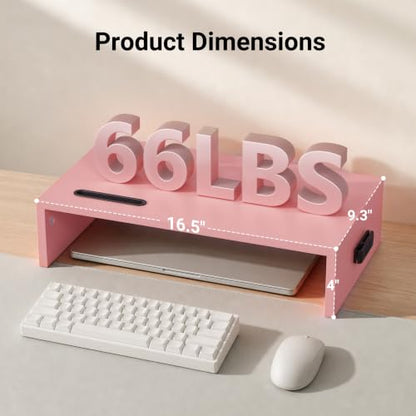 BONTEC Monitor Stand Riser with Cellphone Holder & Cable Management - color: Pink, size: 16.7 Inch
