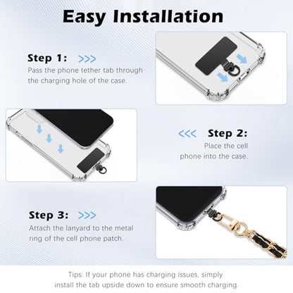 MoKo 2 Pack Metal Phone Tether Tabs, Rotatable 360° Phone Lanyard Patch - color: Dark Black