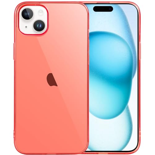 JJGoo Compatible with iPhone 15 Case Clear, Soft Clear TPU Phone Cases, Shockproof Transparent Bumper Cover Slim Thin Phone Case, Translucent Red - color: Red
