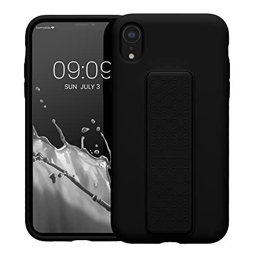 kwmobile Case for Apple iPhone XR Case - Soft TPU Cover with Silicone Coating - with Hand Strap and Stand Function - Shockproof - Black - color: black