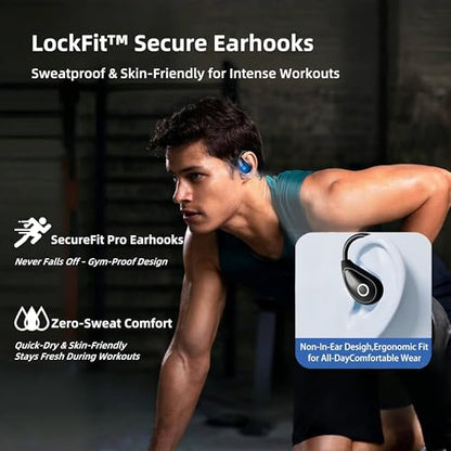 Wireless Earbuds with Touch Screen Charging Case, Open Ear Headphones,Sport Earbuds Bluetooth 5.4, 16mm Diaphragm Hi-Fi Stereo Sound,IPX6 Waterproof Over Ear Ear Buds with EQ/Remote Photo/Alarm,Black