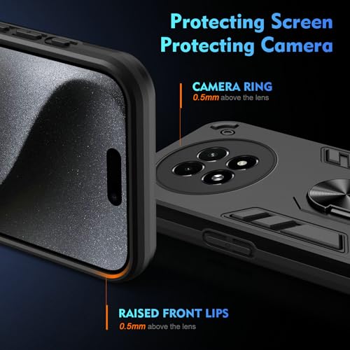Compatible with Realme 13 5G / Realme 12 / Realme C65 5G Phone Case Cover Built-in Stand Shockproof and Drop-Proof [with Tempered Glass Screen Protector] Black - color: HY-GZS-black, size: Realme 13 5G/Realme 12