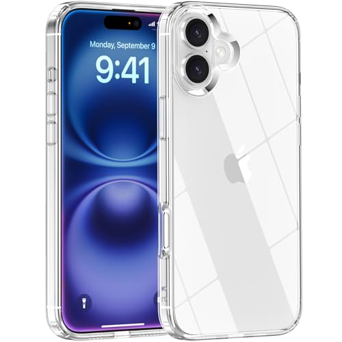 Crystal Clear for iPhone 16 case,[Anti-Yellowing][Military-Grade Drop Protection] Shockproof case for iPhone 16 6.1 inch (Clear) - color: Clear, size: For iphone 16-6.1"