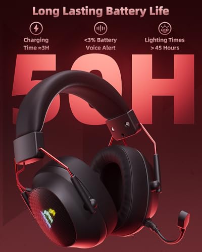 Mytrix Tac Master 2.4GHz Wireless Gaming Headset with Noise Canceling Microphone for PC, PS4, PS5, Mac, Bluetooth 5.3 Gaming Headphones with RGB Light, Surround Sound, 50H Battery (Black)
