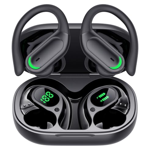 Wireless Earbuds 96H Bluetooth 5.4 Sport Headphones with Earhooks, Black