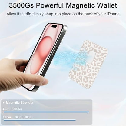 uCOLOR Upgraded Magnetic Cell Phone Wallet Card Holder-Compatible with MagSafe for iPhone 17/16/15/14/13/12 Series, Leather Magnetic Phone Wallet (Beige Leopard) - color: Beige Leopard