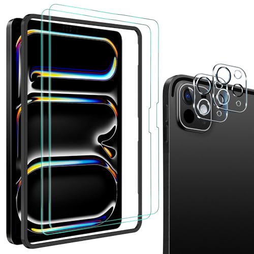 QHOHQ Screen Protector for iPad Pro 11 Inch M4 (2024) [with Camera Lens Protector], Full Coverage Tempered Glass, [Face ID & Apple Pencil Compatible], with Easy Installation Frame, HD Clear [2+2 Pack] - size: iPad Pro 11 Inch 2024