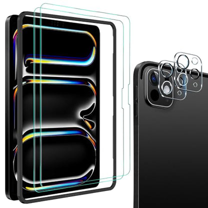 QHOHQ Screen Protector for iPad Pro 11 Inch M4 (2024) [with Camera Lens Protector], Full Coverage Tempered Glass, [Face ID & Apple Pencil Compatible], with Easy Installation Frame, HD Clear [2+2 Pack] - size: iPad Pro 11 Inch 2024