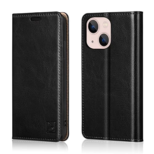 Belemay Case Compatible with iPhone 14 Wallet Case-Genuine Leather Flip Phone Case-RFID Blocking Card Holder-Shockproof TPU Shell Folio Book Cover Women Men Compatible with iPhone 14 (6.1-inch) Black - color: Black, size: iPhone 14