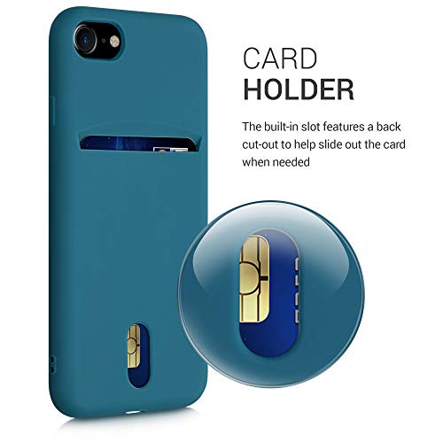 kwmobile Case Compatible with Apple iPhone SE (2022) / iPhone SE (2020) / iPhone 8 / iPhone 7 - Soft TPU Phone Cover with Card Holder and Silicone Finish - Teal Matte - color: teal matte
