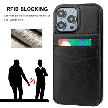 KIHUWEY for iPhone 14 Pro Max Wallet Case Card Holder for MagSafe, Black | Wireless Charging, RFID, Flip PU Leather, Magnetic Clasp, Kickstand, Heavy Duty Protective Cover - color: Magsafe for Black