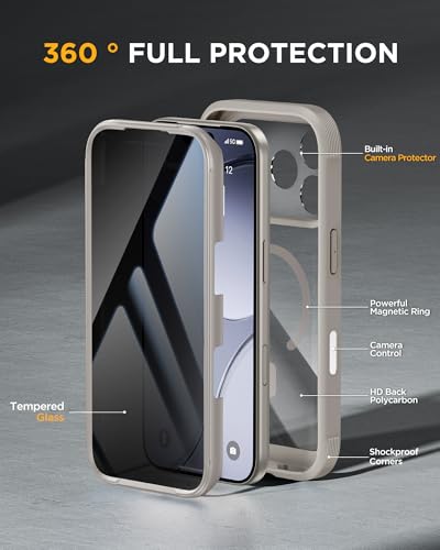 miracase for iPhone 17 Pro Privacy Series Case, Magsafe, Titanium - color: Natural Titanium, size: iPhone 17 Pro