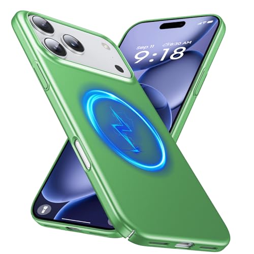 GRECAZO Magnetic Ultra Thin Frosted Designed for iPhone 17 Pro Phone Case 6.3 inch(2025) Slim Minimalist Lightweight Matte Hard PC Compatible with MagSafe Cover Protective Bumper Case-Light Green - color: Light Green, size: iPhone 17 Pro