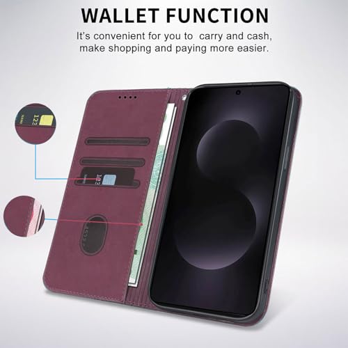 Wallet Case for Samsung Galaxy S25 Edge 2025 6.7 inch - PU Leather Flip Cover with Card Holder Slots, Strong Magnetic Folio Kickstand Phone Case, Wine Red - color: Wine Red, size: Samsung Galaxy S25 Edge 6.7"