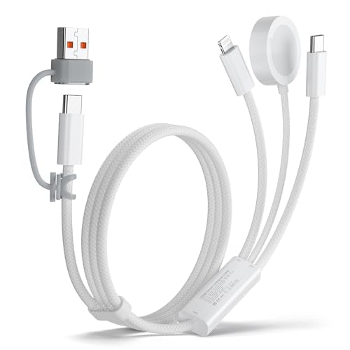 Travel Essentials for Apple Watch Charger,100W 3 in 1 Charger Cable with USB C, Lightning, iWatch Charger for iPhone, MacBook, iPad, Samsung, Google Pixel, iWatch Ultra 1-10 [Apple MFI Certified]