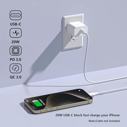 Fast USB C Charger Block for Apple Watch 11 10 iWatch iPhone iPad AirPods - color: White, size: 1-C 20W x2