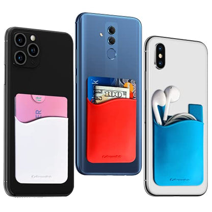 USA Merchant Redesigned Card Holder - Silicone Stick on Cell Phone Wallet with Pocket for Credit Card ID Business Card - iPhone Android & Smartphones (Red, White, Teal) - color: Red, White, Teal