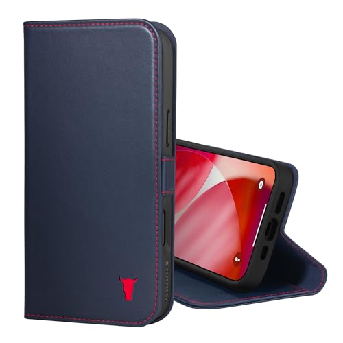 TORRO Leather Case Compatible with iPhone 17 6.3" 2025 - Premium Leather Wallet Flip Case with Kickstand and Card Slots (Compatible with Official MagSafe Chargers) - Navy Blue - color: Navy Blue with Red Detail, size: iPhone 17
