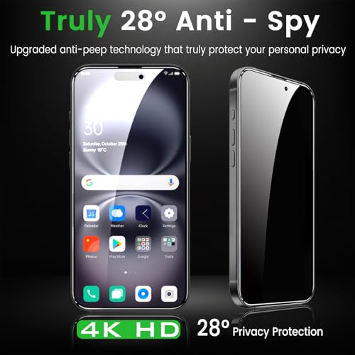Romkasi 4 Pack Privacy Screen Protector for iPhone 16 6.1 Inch with 4 Pack Camera Lens Protector, Anti Spy Tempered Glass Film, Anti-Scratch, Touch Sensitive, Case Friendly - color: iPhone 16