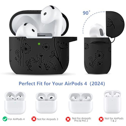 Lerobo for AirPods 5/4 Case, Flower Engraved Soft Silicone Cover, Black - color: A-Black, size: AirPods 5&4
