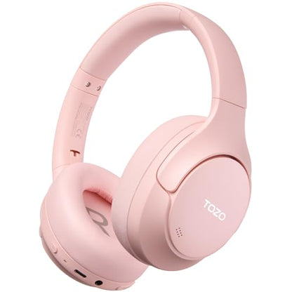 TOZO HT3 Hybrid Noise Cancelling Wireless Headphones, 90H Over Ear Headset - color: Titanium Pink