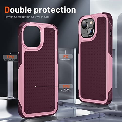 Designed for iPhone 14 Case iPhone 13 Case 2 in 1 Gift Militay Grade Drop Protective Rugged Heavy Duty Cover Shockproof Case for iPhone 14 Phone Case for Women Men boy Girl (Pink+Rose Red) - color: Pink+Rose Red