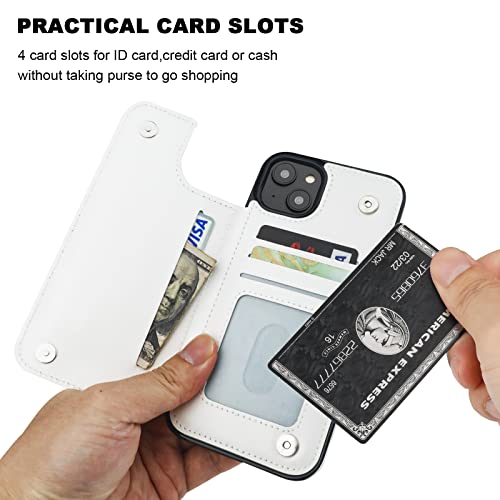 ONETOP for iPhone 14 Plus Wallet Case with Credit Card Holder,White | Kickstand,ID/Cash Holder,Case Wallet with Card Slots,Double Magnetic Clasp,Durable PU Leather Shockproof Cover for Women Men - color: White