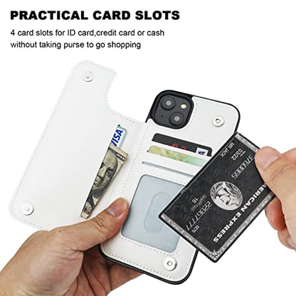 ONETOP for iPhone 14 Plus Wallet Case with Credit Card Holder,White | Kickstand,ID/Cash Holder,Case Wallet with Card Slots,Double Magnetic Clasp,Durable PU Leather Shockproof Cover for Women Men - color: White