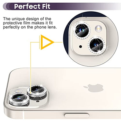 Suoman for iPhone 14 6.1 inch / 14 Plus 6.7 inch Camera Lens Protector, 9H Tempered Glass Film, [Does not Affect Night Shots] Metal Frosted Diamonds Independent Protective Cover - Diamond Silver ﻿ - color: Diamond Silver