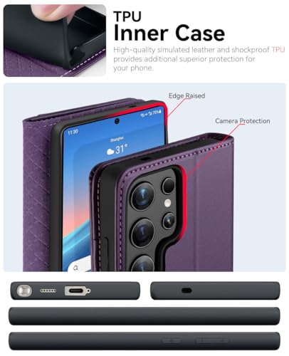 OCASE Compatible with Galaxy S25 Ultra Wallet Case, PU Leather Flip Folio Case with Card Holders RFID Blocking Kickstand [Shockproof TPU Inner Shell] Protective Phone Cover 2025, Dark Purple - color: Dark Purple, size: Samsung Galaxy S25 Ultra