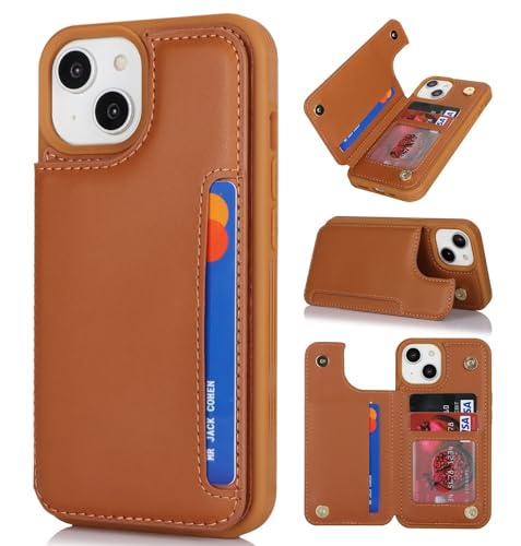 iCoverCase Compatible with iPhone 14 Case with Card Holder, Wallet Case for Women Men RFID Blocking PU Leather Protective Phone Case 6.1 Inch (Light Brown) - color: Light Brown