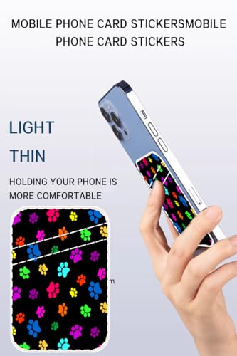 Dual Pocket Leather Phone Wallet Adhesive Stick On, Cute Card Holder, Credit Card Holder for Case - Compatible with Most Phones, Cute Colorful Paw - color: Cute Colorful Paw