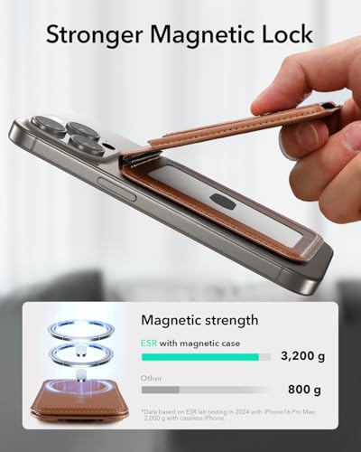 ESR for MagSafe Wallet Stand with Grip, 5 Card Holder, RFID Blocking | MagSafe Ring Included, Adjustable Stand, Magnetic Wallet for iPhone 17 Pro Max 17e 16 15 14 13 12, Selected Samsung, Brown - color: Brown