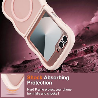 UEEBAI Magnetic for Samsung Galaxy Z Flip 5/Z Flip 6/7 FE Case, Compatible with MagSafe, Transparent Clear Wave Frame Design Soft Edge Cover Matte Shockproof Phone Case- Pink - color: Pink, size: Samsung Z Flip 7 FE/Z Flip 6/Z Flip 5 5G