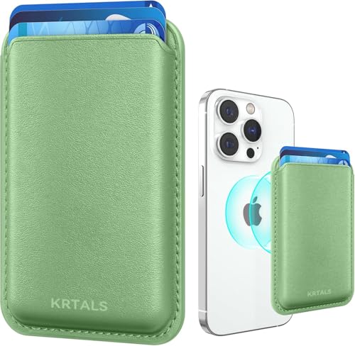 Magnetic Wallet Cell Phone Card Holder for Phone Case with Mag-Safe | Stronger Magnetic RFID Leather Phone Wallet Stick on Series of iPhone 17/16/15/14/13/12 and Pro/Promax, Light Green - color: Light Green, size: 1 Pack