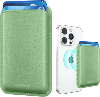 Magnetic Wallet Cell Phone Card Holder for Phone Case with Mag-Safe | Stronger Magnetic RFID Leather Phone Wallet Stick on Series of iPhone 17/16/15/14/13/12 and Pro/Promax, Light Green - color: Light Green, size: 1 Pack
