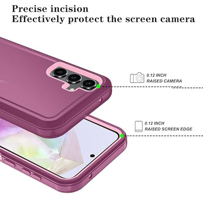 Qinmay Phone Case for Samsung Galaxy A37 5G Case with HD Screen Protector, Heavy Duty Shockproof & Dropproof 3-Layer Cover Phone Case for Galaxy A37,WineRedPink - color: WineRedPink