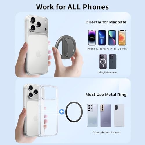 2-in-1 Magnetic Phone Grip & Stand for iPhone 15/16/17 Pro Max,Samsung Galaxy S26 Ultra, Pixel 10 – Hands-Free Holder for TikTok, Netflix, Video Calls, MagSafe Compatible (Gray) - color: Gray