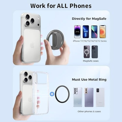 2-in-1 Magnetic Phone Grip & Stand for iPhone 15/16/17 Pro Max,Samsung Galaxy S26 Ultra, Pixel 10 – Hands-Free Holder for TikTok, Netflix, Video Calls, MagSafe Compatible (Gray) - color: Gray