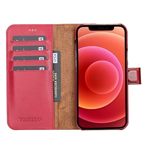 Venito Florence Leather Wallet Phone Case Compatible with iPhone 13 Pro Max (6,7 inch) - Extra Secure with RFID Blocking - Detachable Phone Wallet (Burnt Red) - color: Burnt Red, size: iPhone 13 Pro Max