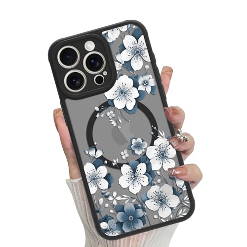 Magnetic for iPhone 15 Pro Max Case,White Flower | [Compatible with MagSafe] Cute Fashion Translucent Matte Hard Back Shockproof Anti-Scratch Phone Case,Ink Flower - color: Ink Flower, size: iPhone 15 Pro Max