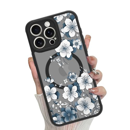Magnetic for iPhone 15 Pro Case,White Flower | [Compatible with MagSafe] Cute Fashion Translucent Matte Hard Back Shockproof Anti-Scratch Phone Case,Ink Flower - color: Ink Flower, size: iPhone 15 Pro